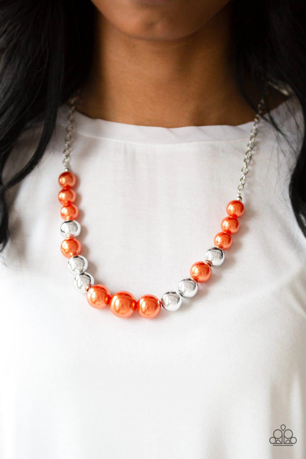 Take Note Orange Necklace - Paparazzi Accessories- on model - CarasShop.com - Paparazzi Jewelry by Cara Jewels