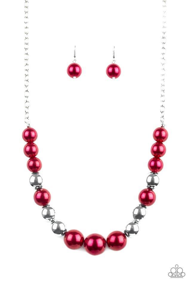 Take Note Red and Silver Necklace - Paparazzi Accessories- lightbox - CarasShop.com - Paparazzi Jewelry by Cara Jewels
