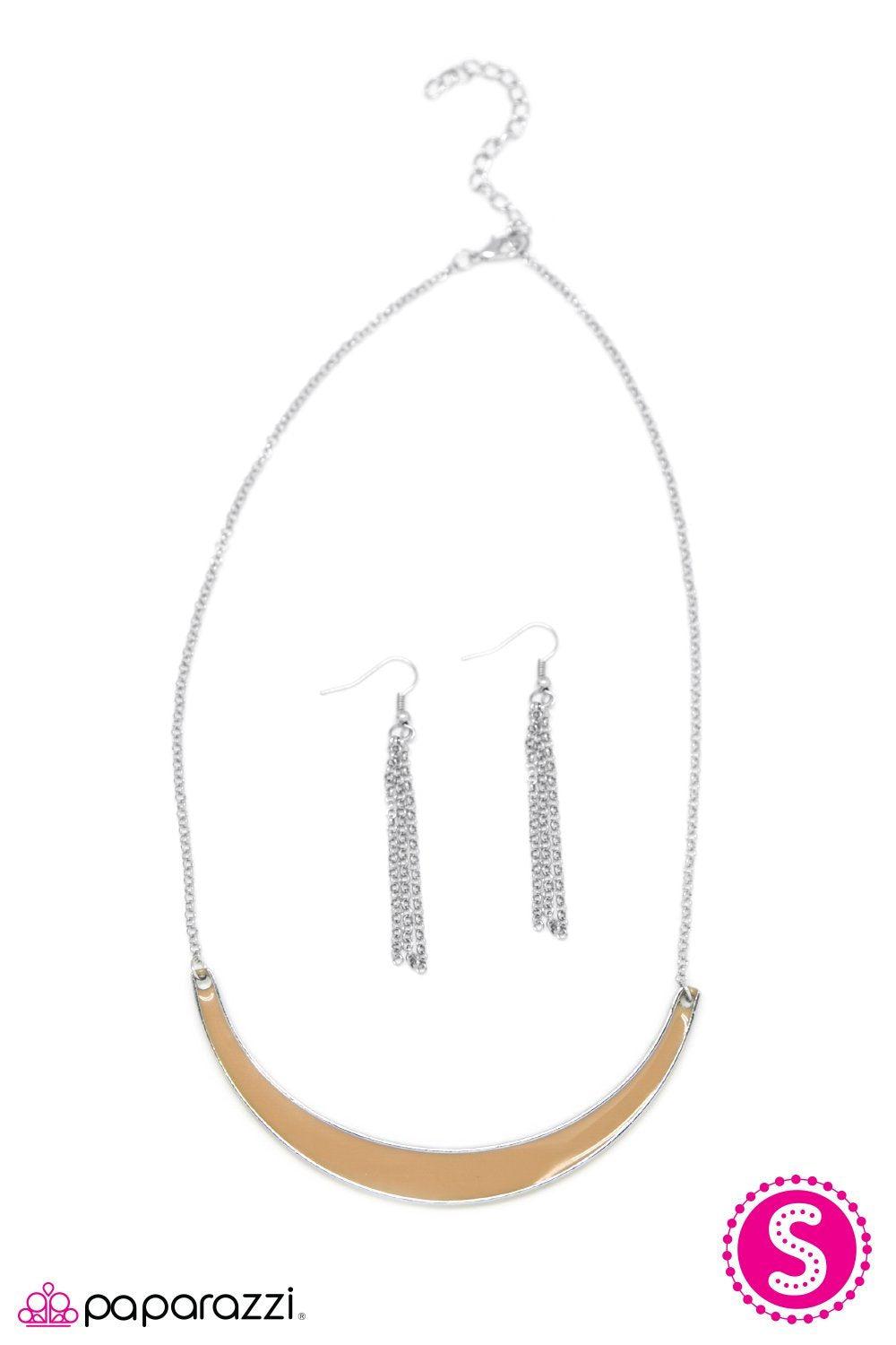 Take The Bull By The Horns Silver and Tan Necklace - Paparazzi Accessories- lightbox - CarasShop.com - Paparazzi Jewelry by Cara Jewels