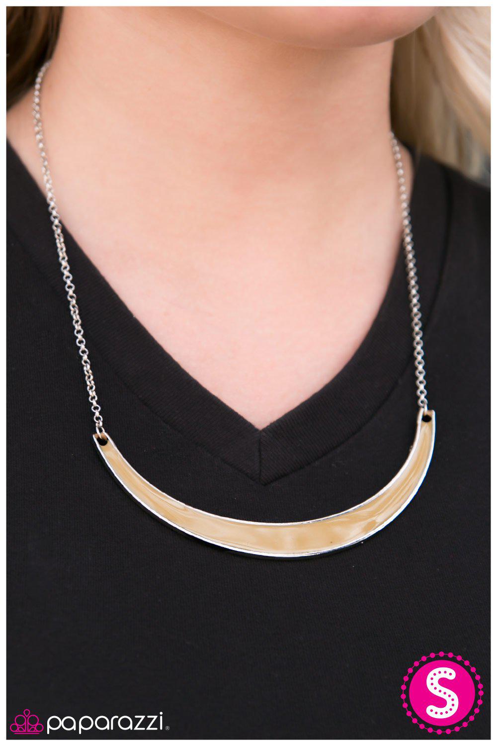 Take The Bull By The Horns Silver and Tan Necklace - Paparazzi Accessories- on model - CarasShop.com - Paparazzi Jewelry by Cara Jewels