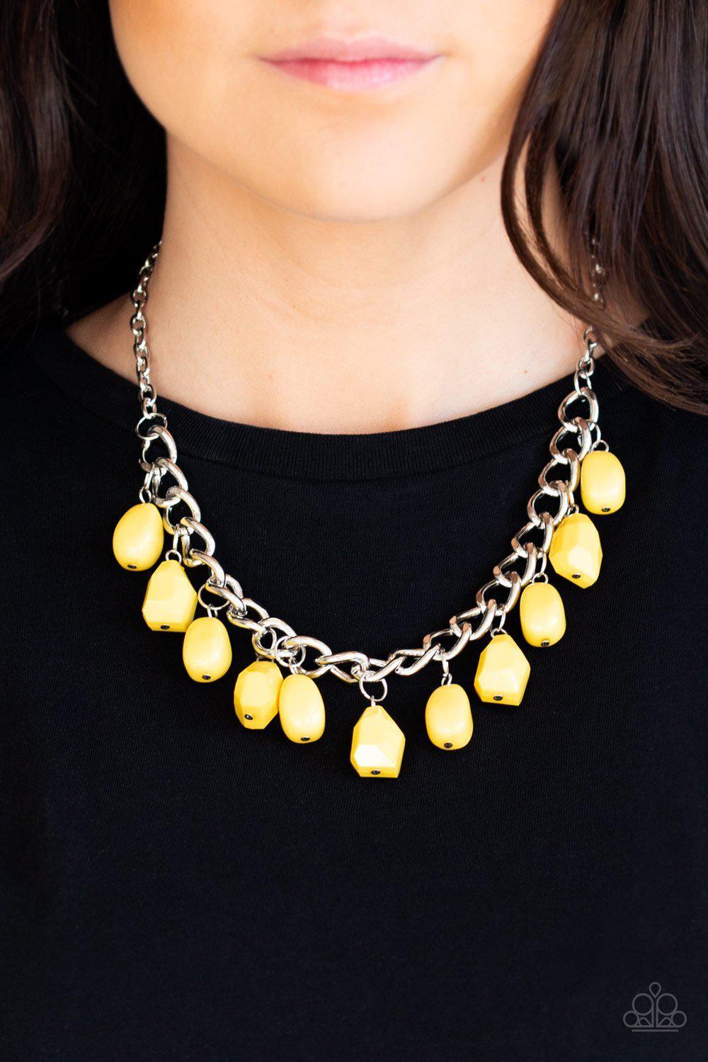 Take The COLOR Wheel Yellow Necklace - Paparazzi Accessories- lightbox - CarasShop.com - Paparazzi Jewelry by Cara Jewels