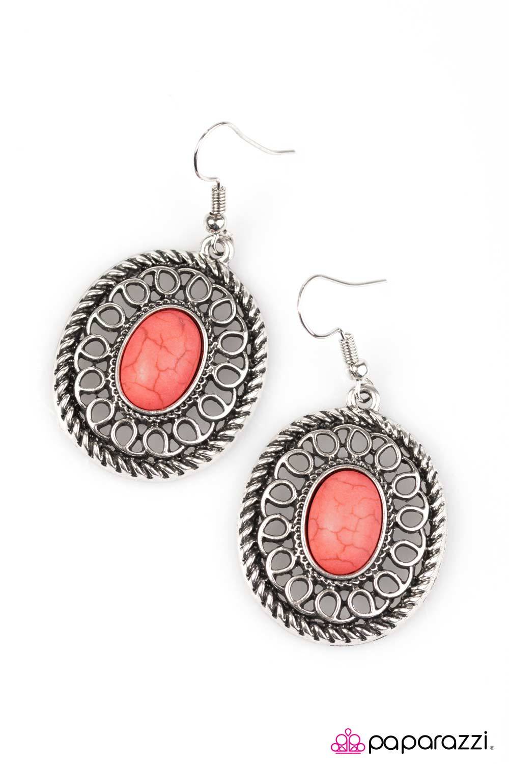 Take the Trail Less Traveled Coral Stone Earrings - Paparazzi Accessories- on model - CarasShop.com - Paparazzi Jewelry by Cara Jewels