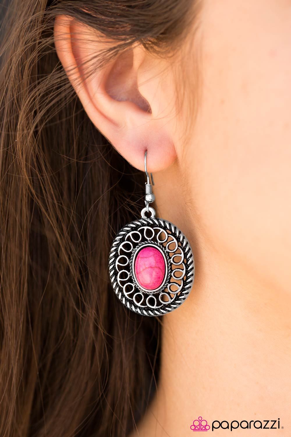 Take The Trail Less Traveled Pink Stone Earrings - Paparazzi Accessories- lightbox - CarasShop.com - Paparazzi Jewelry by Cara Jewels