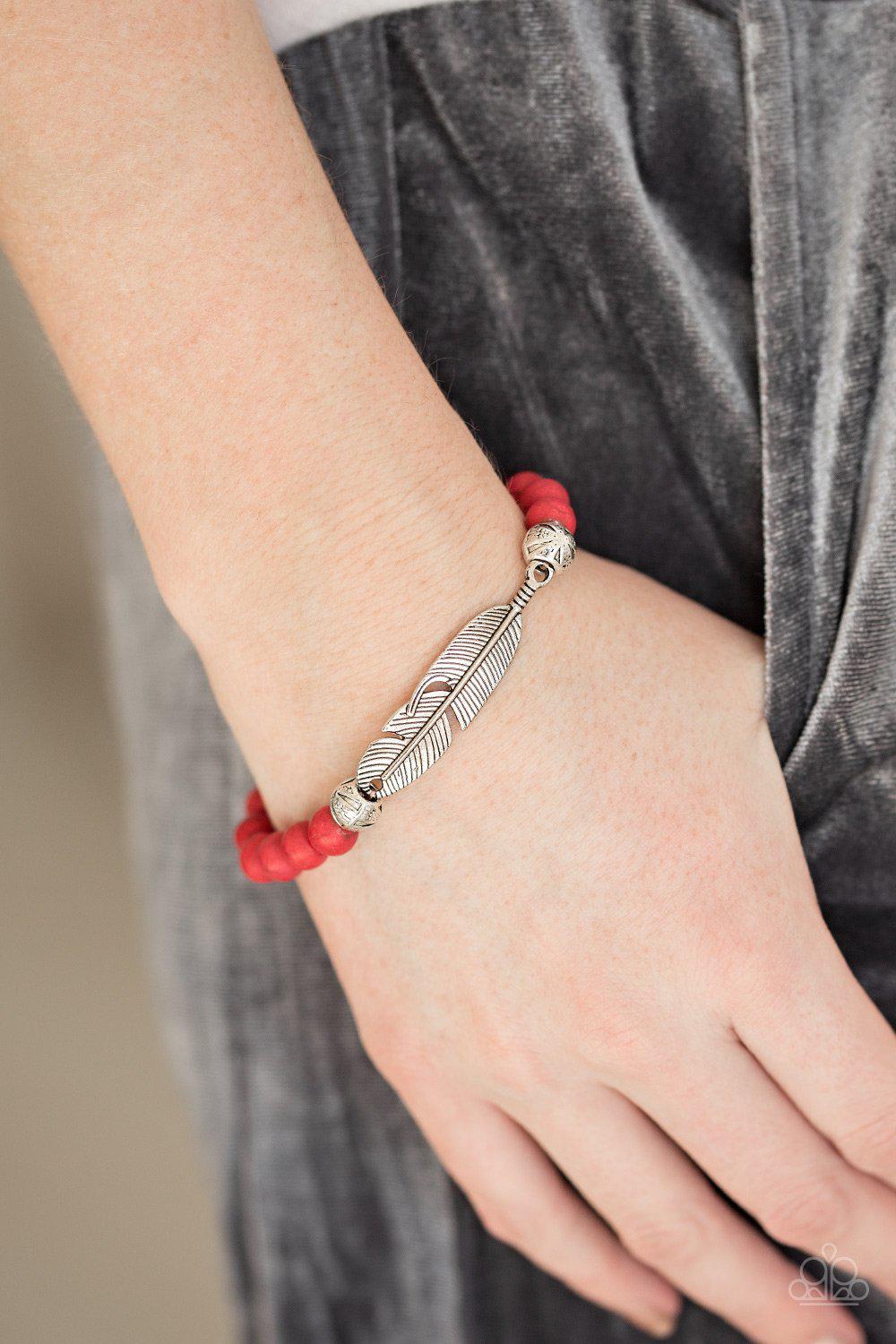 Take Wing Red Stone Stretch Bracelet - Paparazzi Accessories- lightbox - CarasShop.com - Paparazzi Jewelry by Cara Jewels