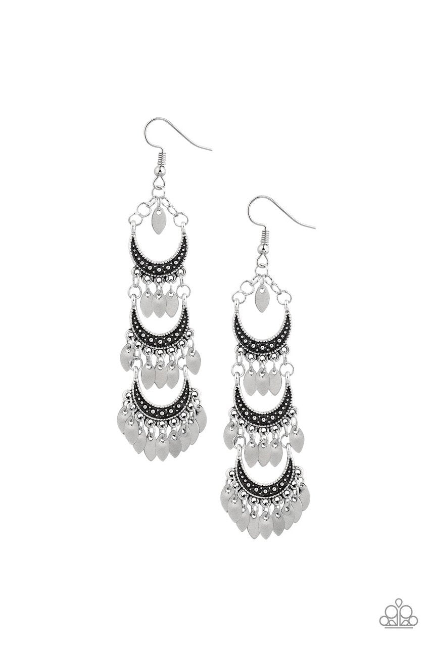 Take Your Chime Silver Tiered Fringe Earrings - Paparazzi Accessories- lightbox - CarasShop.com - Paparazzi Jewelry by Cara Jewels