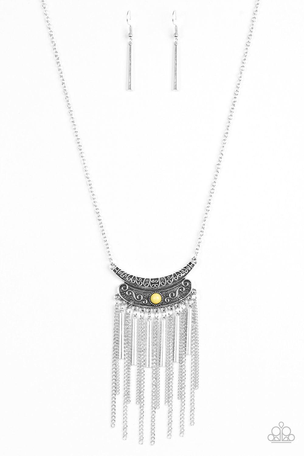 Take Zen Silver and Yellow Necklace - Paparazzi Accessories- lightbox - CarasShop.com - Paparazzi Jewelry by Cara Jewels