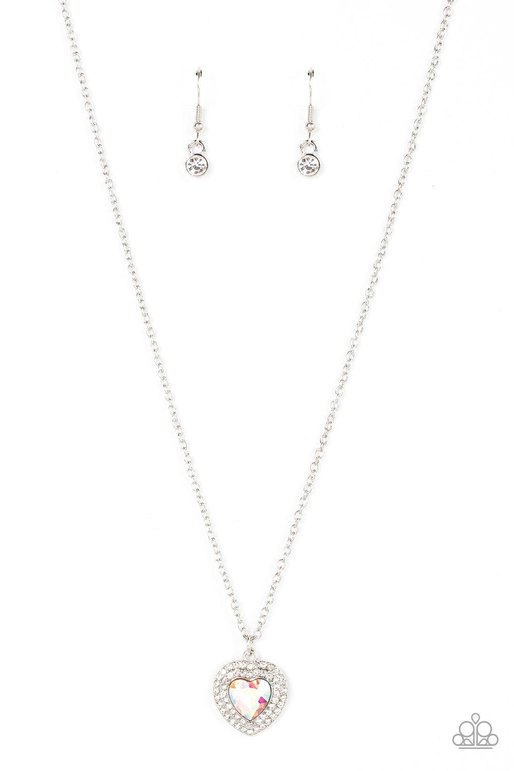 Taken with Twinkle Multi Iridescent Rhinestone Heart Necklace - Paparazzi Accessories- lightbox - CarasShop.com - Paparazzi Jewelry by Cara Jewels