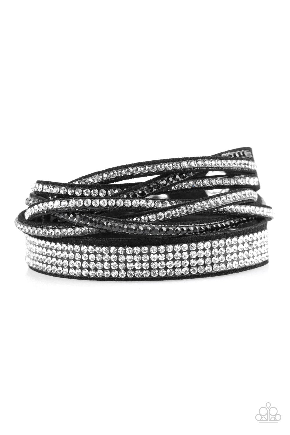 Taking Care Of Business Black and White Rhinestone Double-wrap Snap Bracelet - Paparazzi Accessories- lightbox - CarasShop.com - Paparazzi Jewelry by Cara Jewels