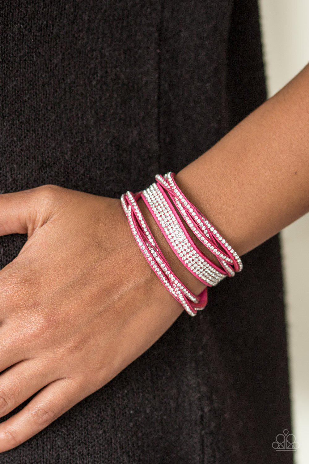 Taking Care Of Business Hot Pink and White Urban Double-wrap Snap Bracelet - Paparazzi Accessories- lightbox - CarasShop.com - Paparazzi Jewelry by Cara Jewels