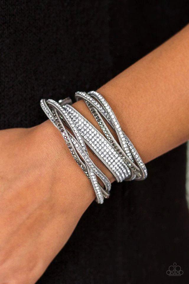 Taking Care Of Business Silver Bracelet - Paparazzi Accessories- on model - CarasShop.com - Paparazzi Jewelry by Cara Jewels