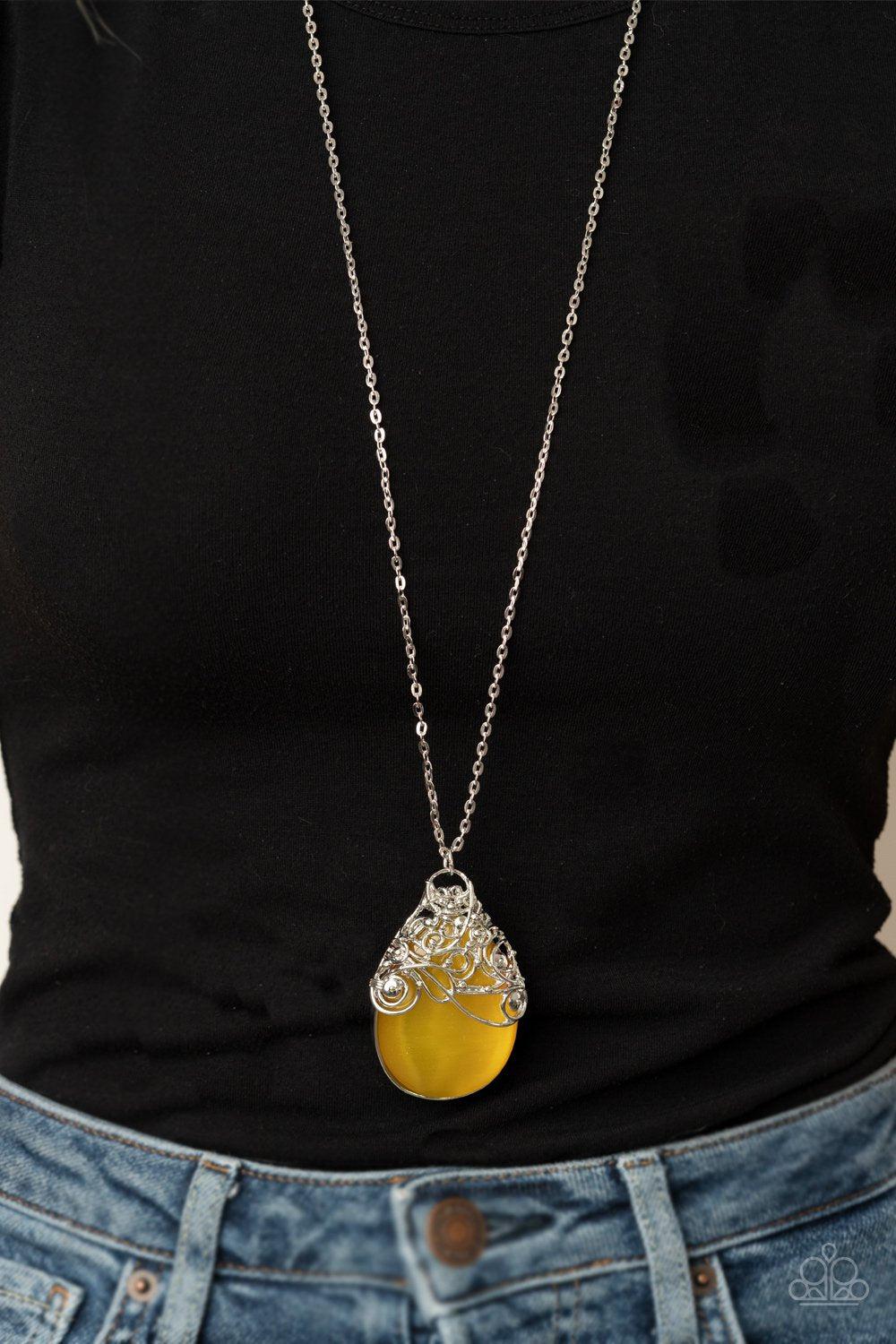 Tangled Gardens Yellow Cat's Eye Stone Necklace - Paparazzi Accessories- lightbox - CarasShop.com - Paparazzi Jewelry by Cara Jewels