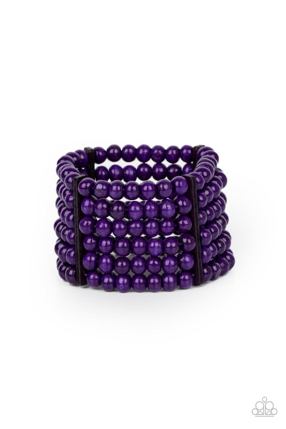 Tanning In Tanzania Purple Wood Bracelet - Paparazzi Accessories- on model - CarasShop.com - Paparazzi Jewelry by Cara Jewels