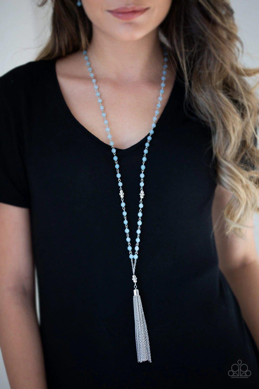 Tassel Takeover Blue Necklace - Paparazzi Accessories- on model - CarasShop.com - Paparazzi Jewelry by Cara Jewels