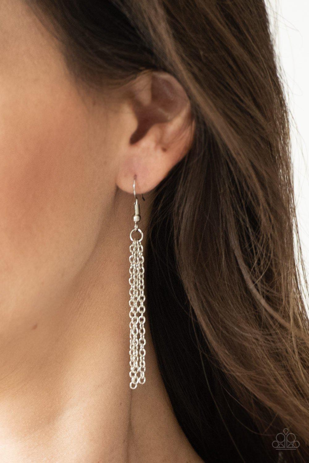 Tassel Tease White and Silver Necklace - Paparazzi Accessories - free matching earrings -CarasShop.com - Paparazzi Jewelry by Cara Jewels