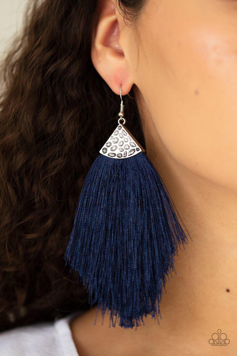 Tassel Tempo Blue and Silver Tassel Earrings - Paparazzi Accessories- lightbox - CarasShop.com - Paparazzi Jewelry by Cara Jewels