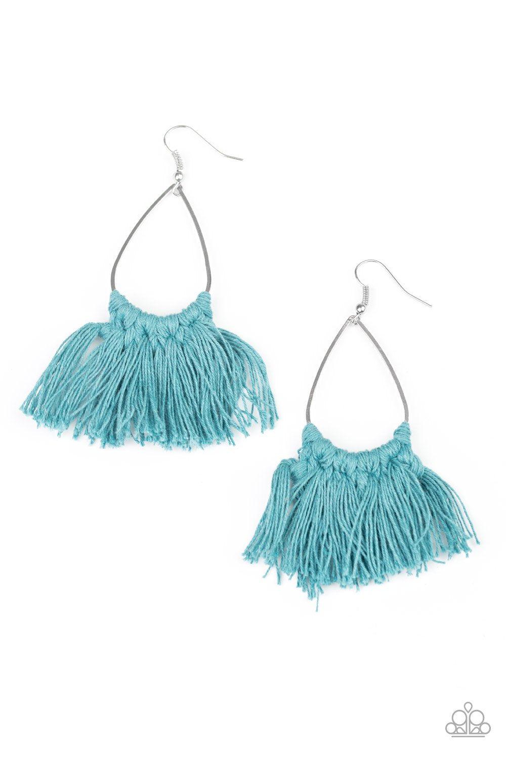 Tassel Treat Blue Fringe Earrings - Paparazzi Accessories- lightbox - CarasShop.com - Paparazzi Jewelry by Cara Jewels