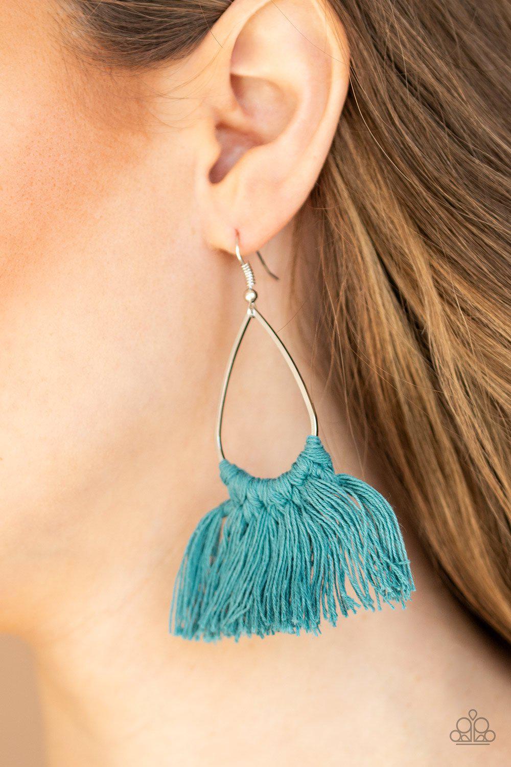 Tassel Treat Blue Fringe Earrings - Paparazzi Accessories- lightbox - CarasShop.com - Paparazzi Jewelry by Cara Jewels