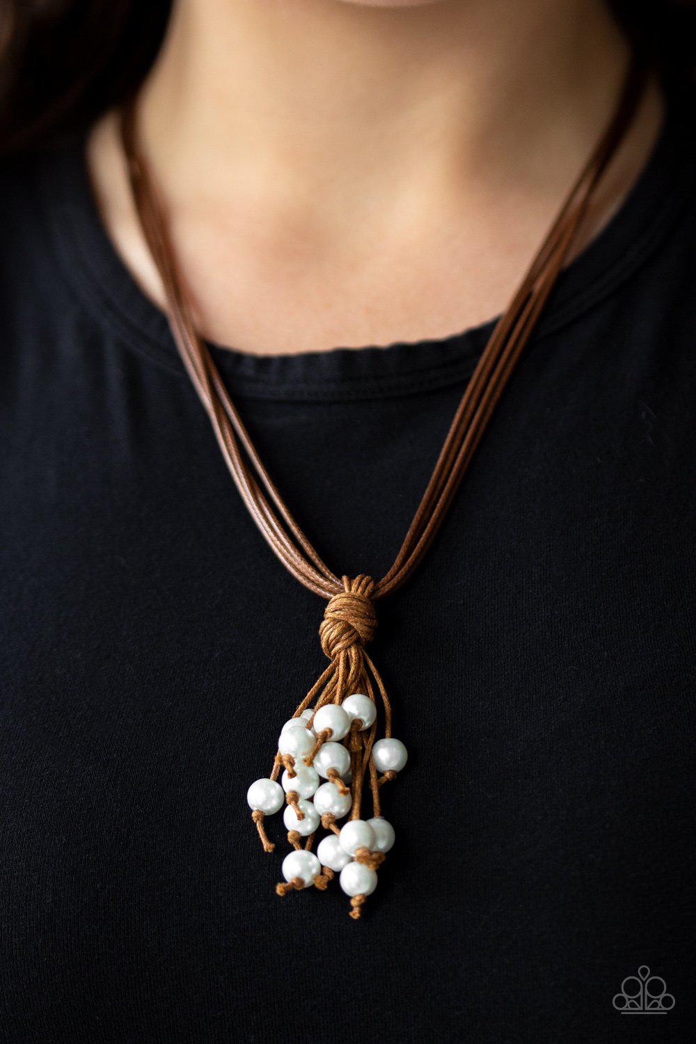 Tassel Trek White Pearl Urban Necklace - Paparazzi Accessories- lightbox - CarasShop.com - Paparazzi Jewelry by Cara Jewels