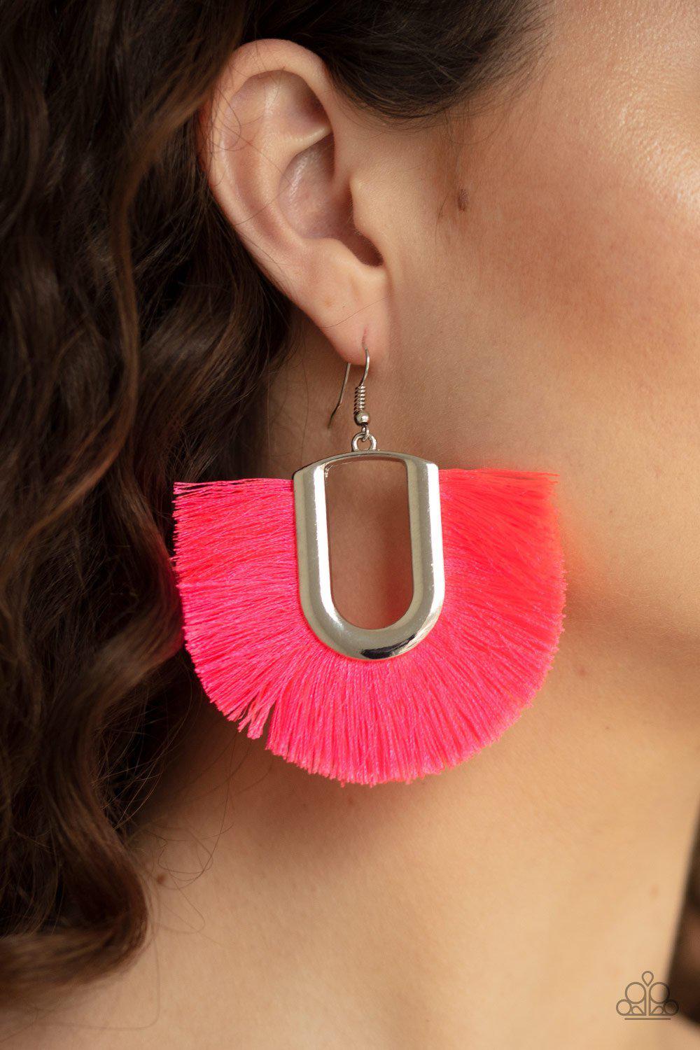 Tassel Tropicana Neon Pink Fringe Earrings - Paparazzi Accessories- lightbox - CarasShop.com - Paparazzi Jewelry by Cara Jewels