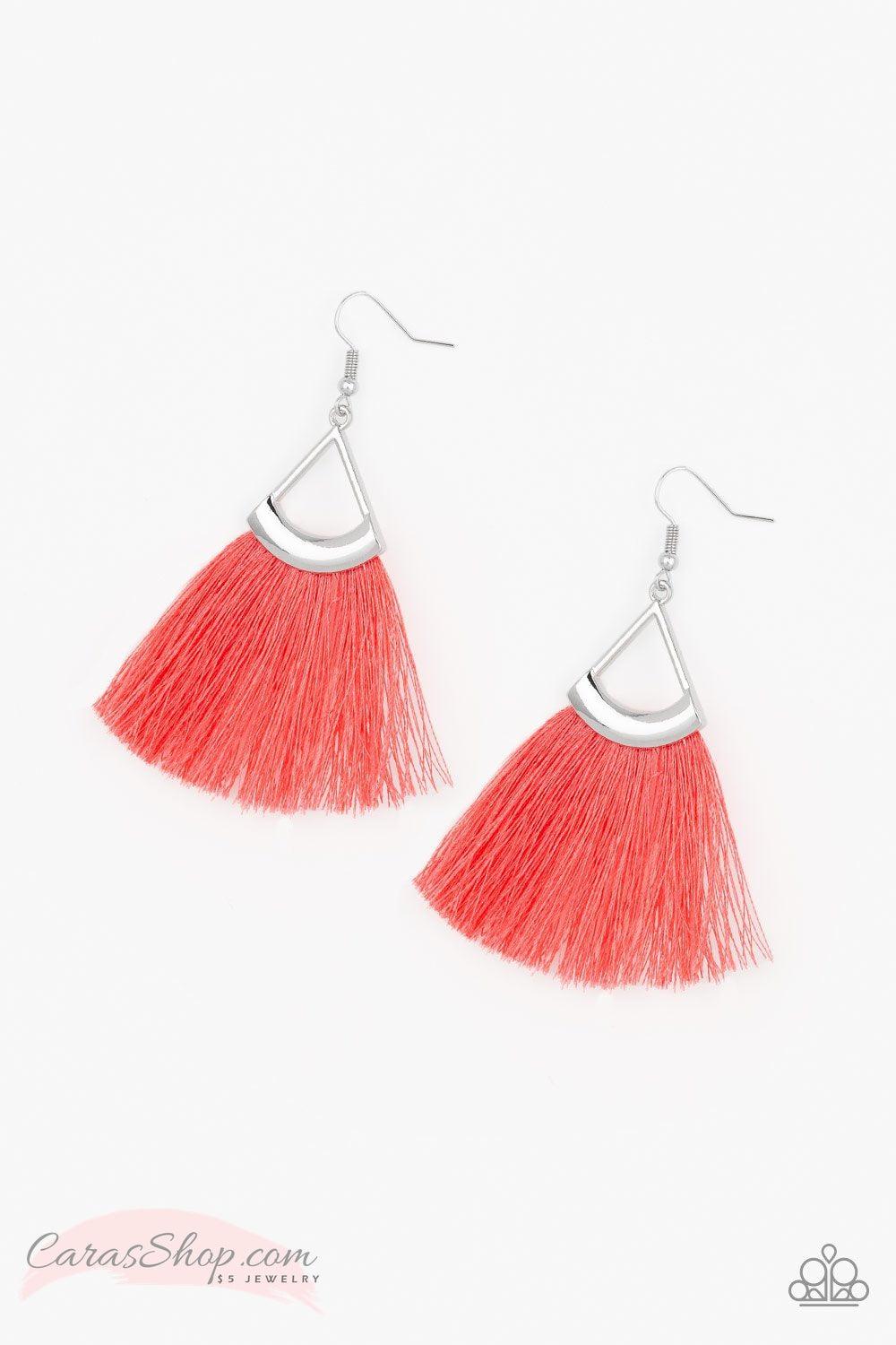 Tassel Tuesdays - Coral Fringe Earrings - Paparazzi Accessories- on model - CarasShop.com - Paparazzi Jewelry by Cara Jewels