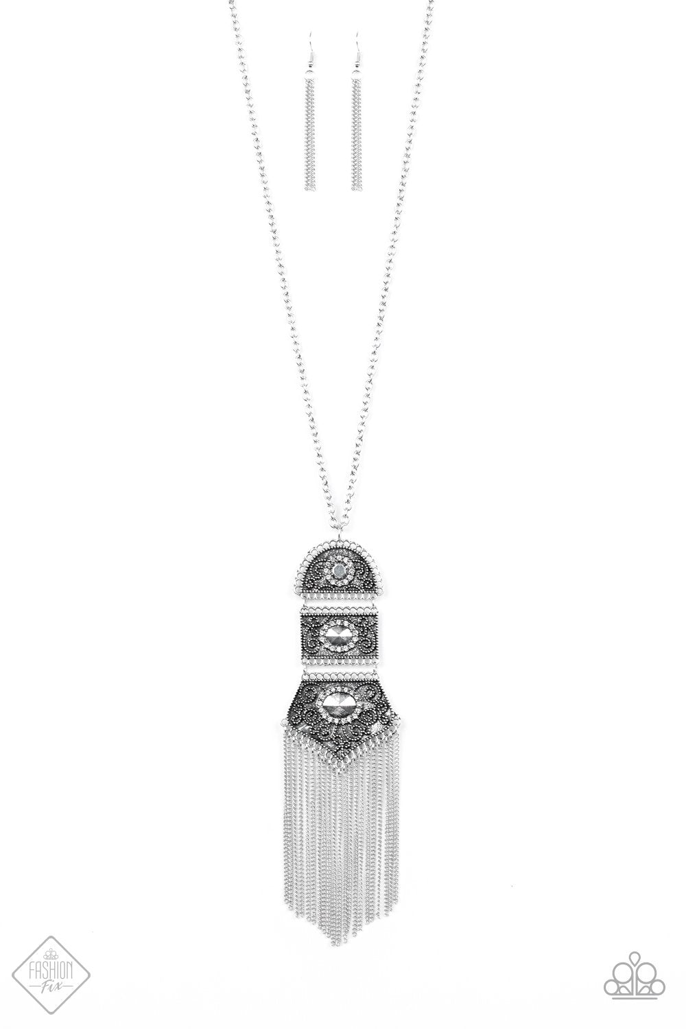 Tassel Tycoon Silver Fringe Necklace - Paparazzi Accessories - free matching earrings -CarasShop.com - Paparazzi Jewelry by Cara Jewels