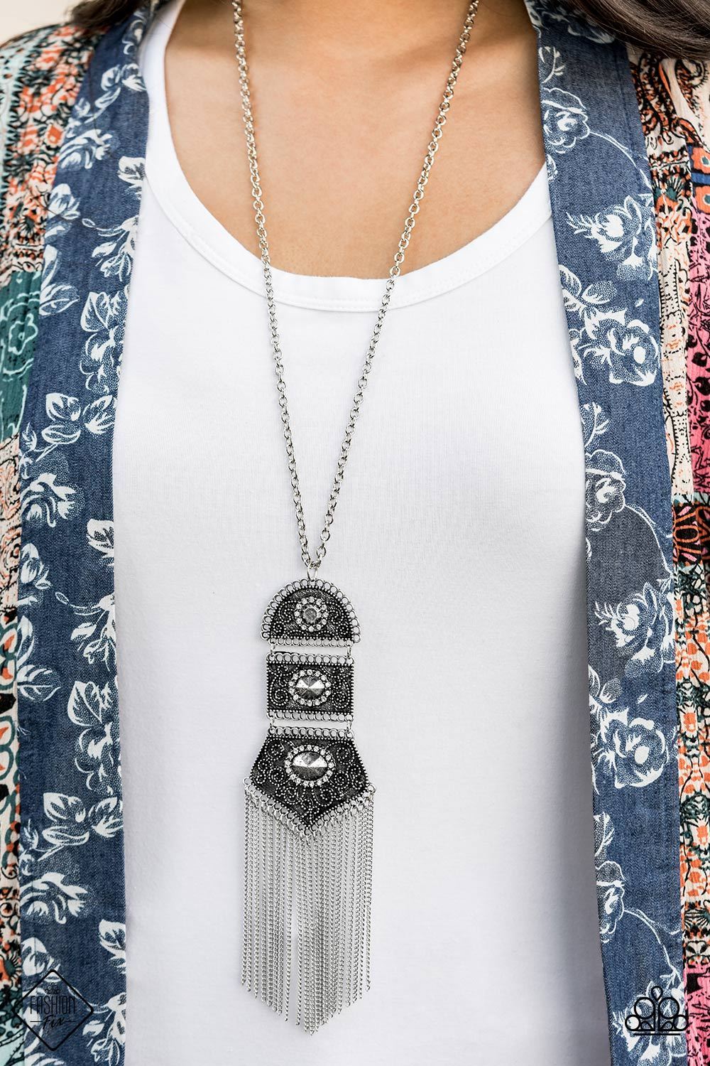 Tassel Tycoon Silver Fringe Necklace - Paparazzi Accessories- lightbox - CarasShop.com - Paparazzi Jewelry by Cara Jewels