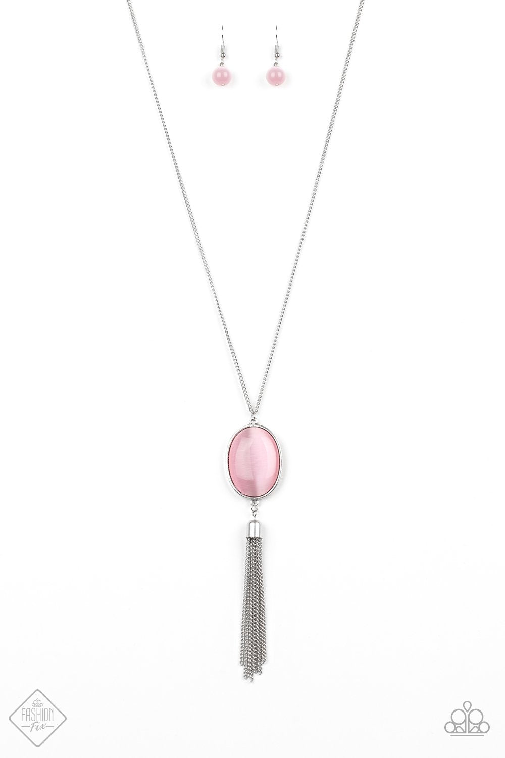 Tasseled Tranquility Pink Moonstone Necklace - Paparazzi Accessories - free matching earrings -CarasShop.com - Paparazzi Jewelry by Cara Jewels