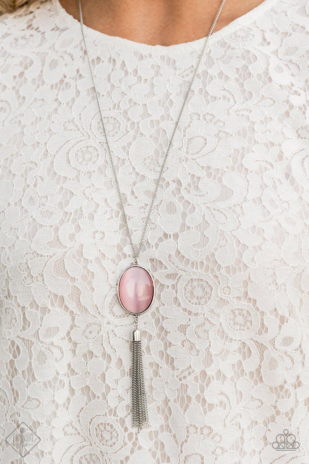 Tasseled Tranquility Pink Moonstone Necklace - Paparazzi Accessories- lightbox - CarasShop.com - Paparazzi Jewelry by Cara Jewels