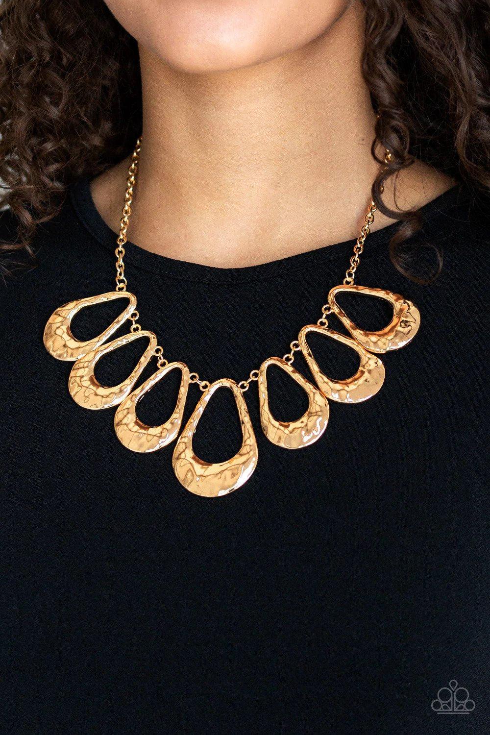 Teardrop Envy Gold Necklace - Paparazzi Accessories- on model - CarasShop.com - Paparazzi Jewelry by Cara Jewels