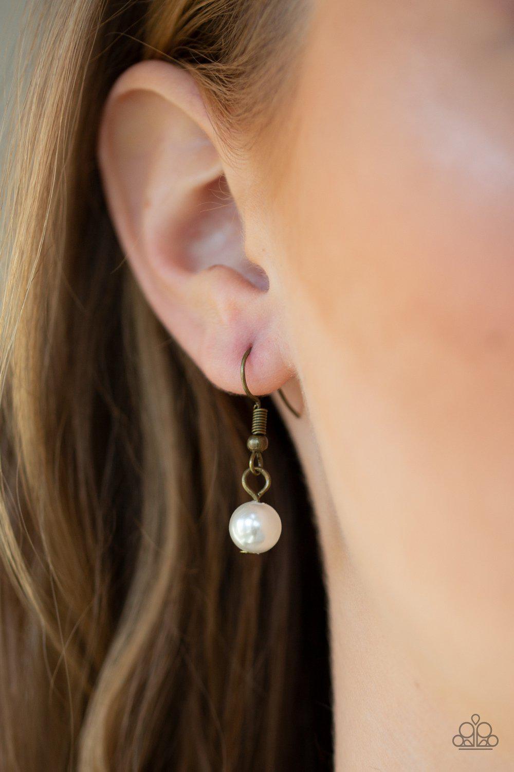 Teardrop Serenity Brass Necklace - Paparazzi Accessories - free matching earrings -CarasShop.com - Paparazzi Jewelry by Cara Jewels