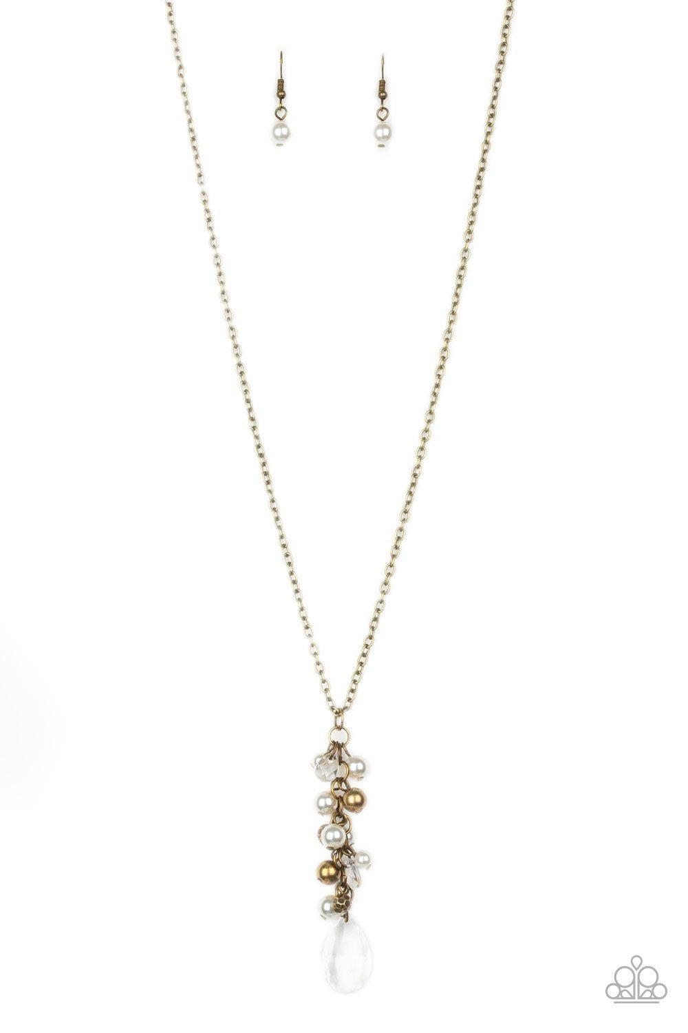 Teardrop Serenity Brass Necklace - Paparazzi Accessories- lightbox - CarasShop.com - Paparazzi Jewelry by Cara Jewels