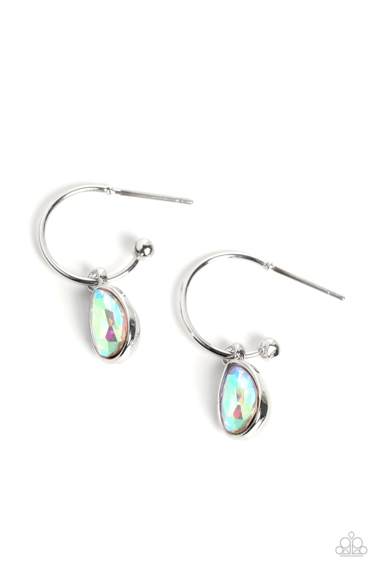Teardrop Tassel Multi Iridescent Mini Hoop Earrings - Paparazzi Accessories- lightbox - CarasShop.com - Paparazzi Jewelry by Cara Jewels