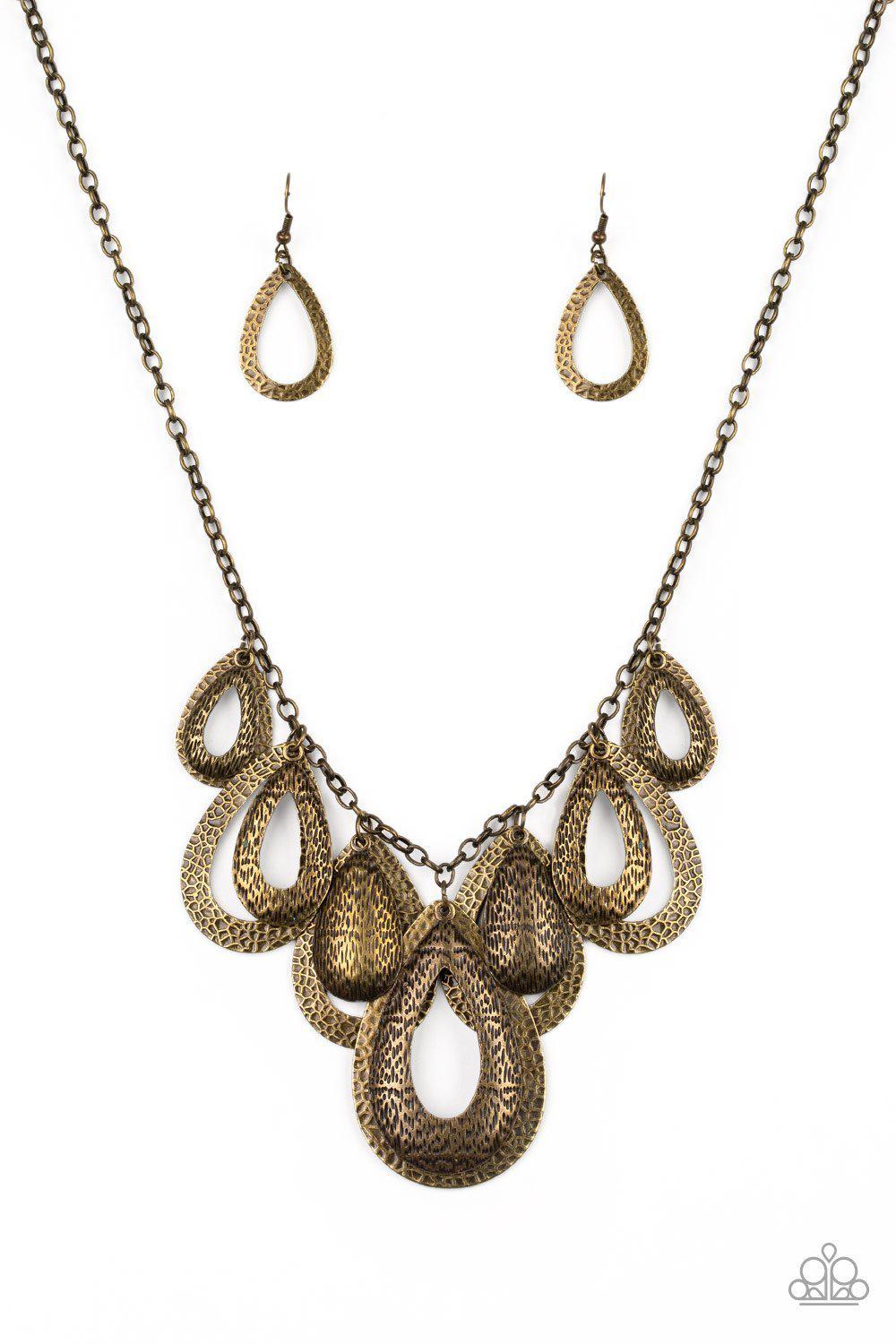 Teardrop Tempest Brass Necklace - Paparazzi Accessories- lightbox - CarasShop.com - Paparazzi Jewelry by Cara Jewels