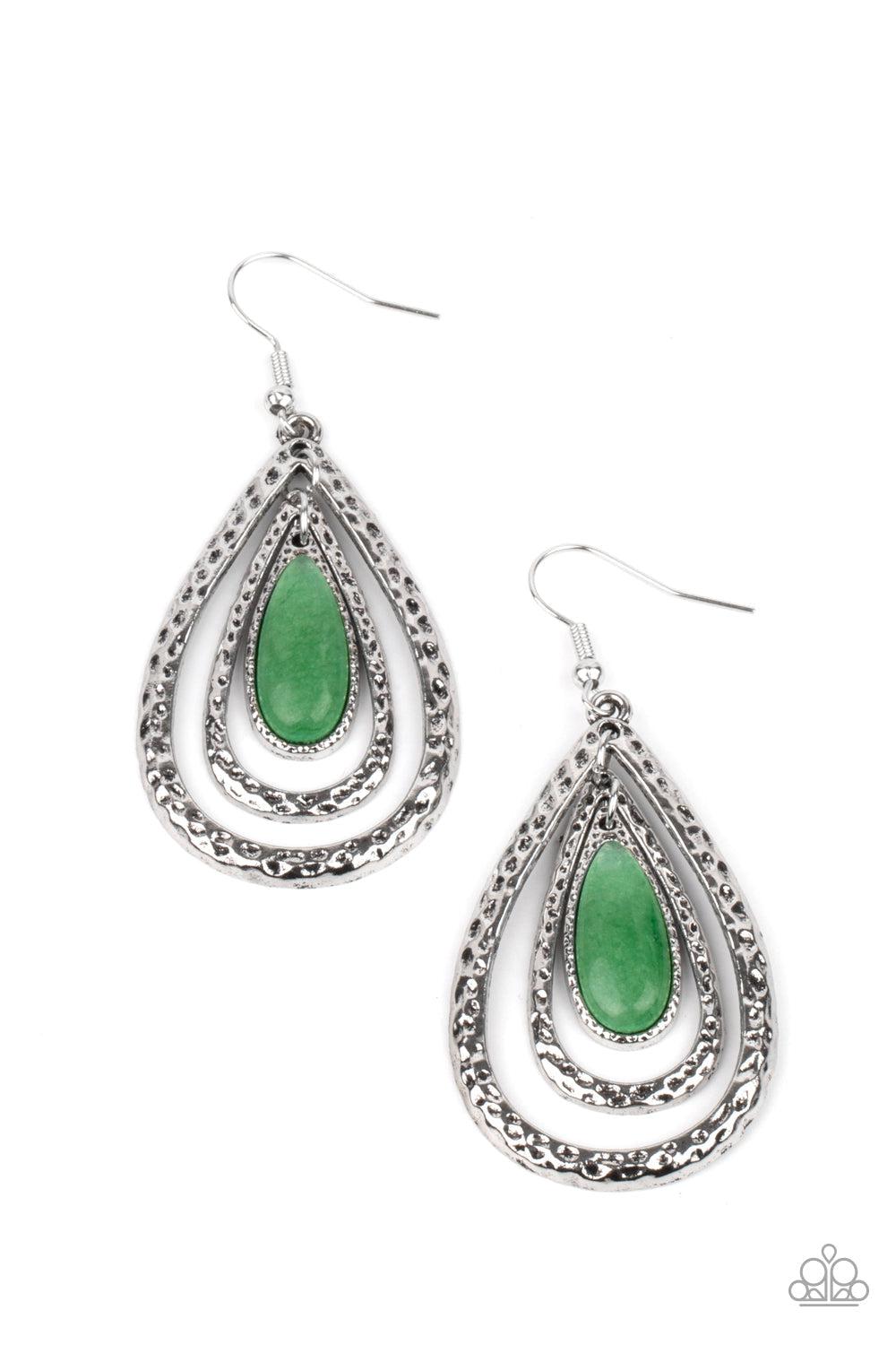 Teardrop Torrent Green Earrings - Paparazzi Accessories- lightbox - CarasShop.com - Paparazzi Jewelry by Cara Jewels