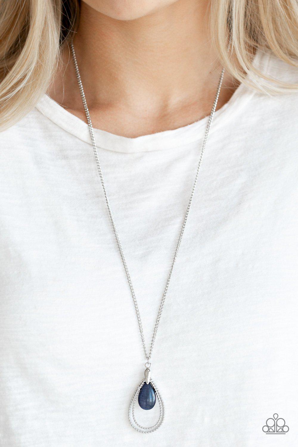 Teardrop Tranquility Blue Moonstone Pendant Necklace - Paparazzi Accessories- on model - CarasShop.com - Paparazzi Jewelry by Cara Jewels