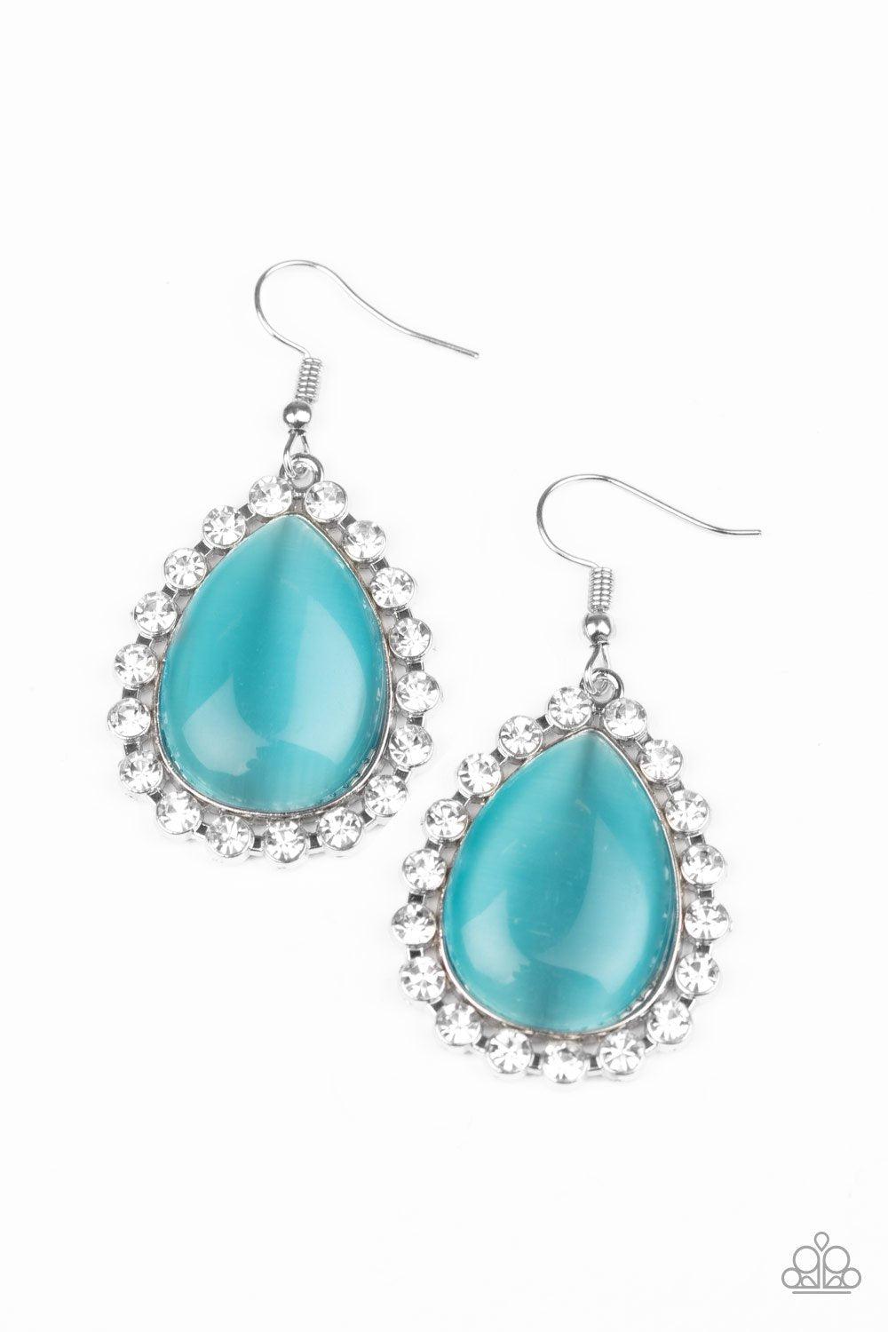 Teardrop Trendsetter Blue Cat's Eye Earrings - Paparazzi Accessories- on model - CarasShop.com - Paparazzi Jewelry by Cara Jewels