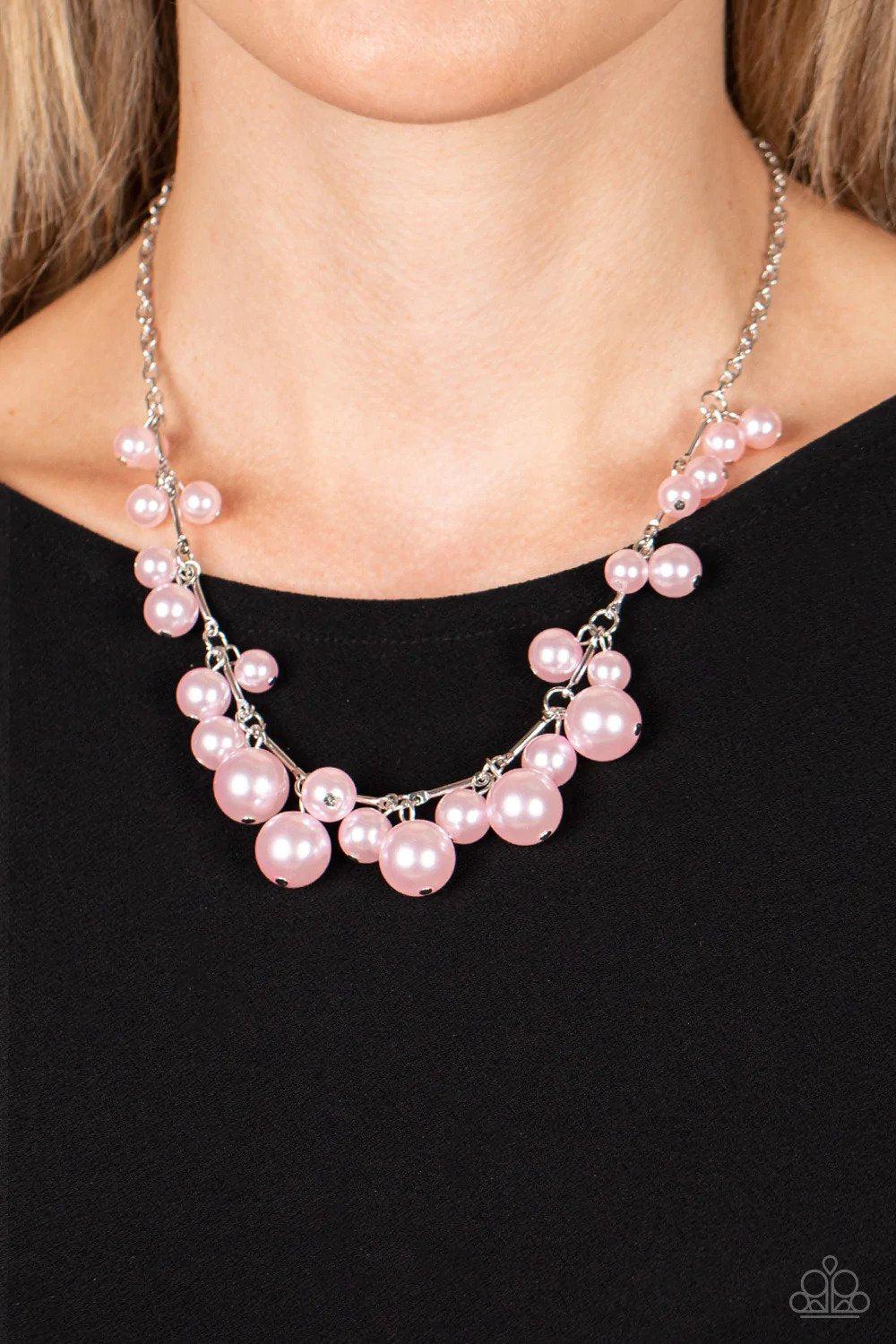 Tearoom Gossip Pink Necklace - Paparazzi Accessories- on model - CarasShop.com - Paparazzi Jewelry by Cara Jewels