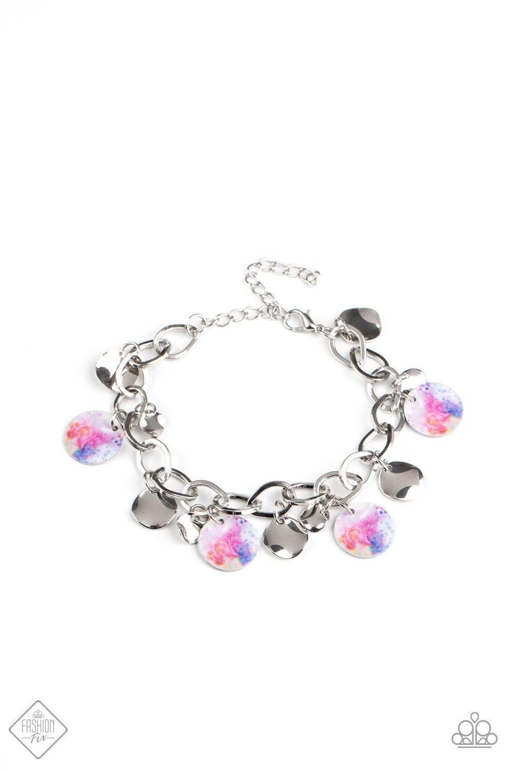 Teasingly Tie Dye Multi - Blue, Purple and Silver Bracelet - Paparazzi Accessories- on model - CarasShop.com - Paparazzi Jewelry by Cara Jewels