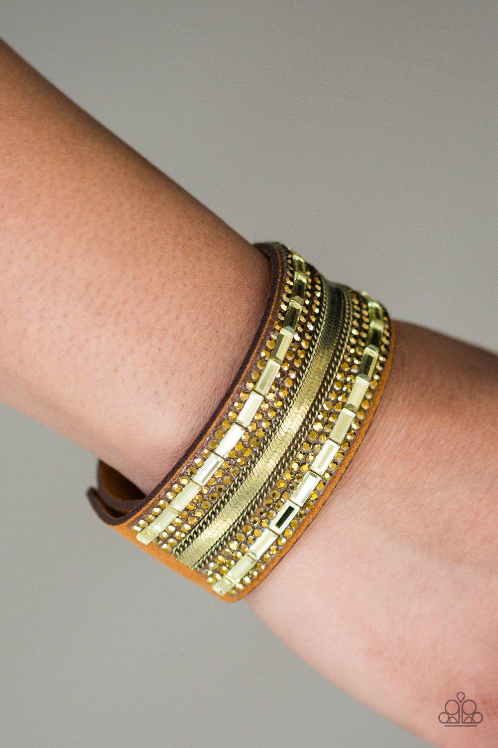 Teasingly Tomboy Brass Urban Wrap Snap Bracelet - Paparazzi Accessories- lightbox - CarasShop.com - Paparazzi Jewelry by Cara Jewels