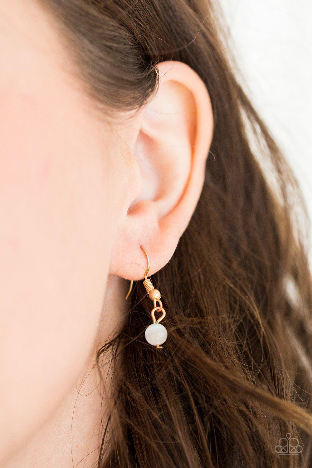 Tell Me A Love Story Gold Moonstone Heart Necklace - Paparazzi Accessories - free matching earrings -CarasShop.com - Paparazzi Jewelry by Cara Jewels