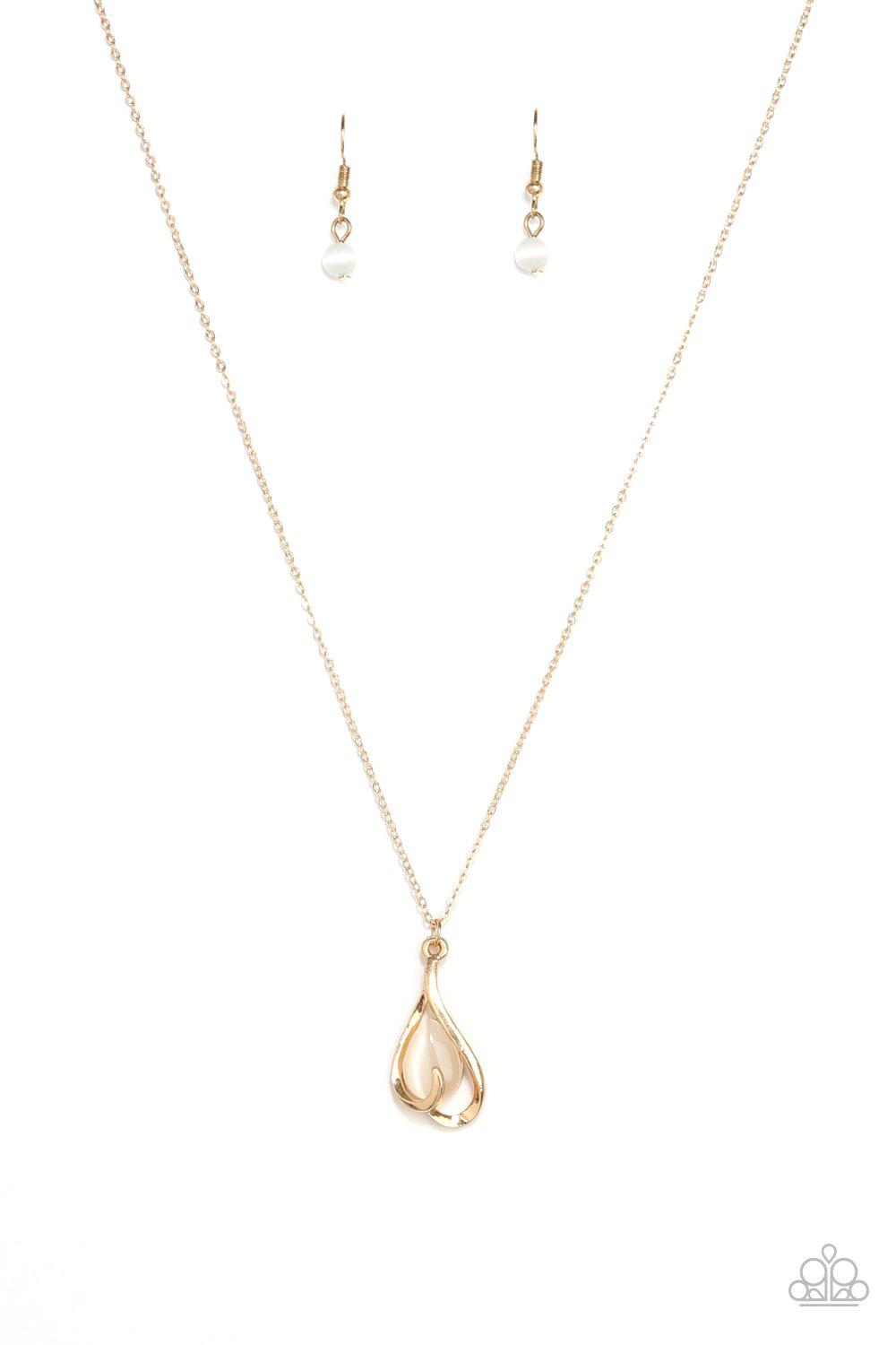 Tell Me A Love Story Gold Moonstone Heart Necklace - Paparazzi Accessories- lightbox - CarasShop.com - Paparazzi Jewelry by Cara Jewels