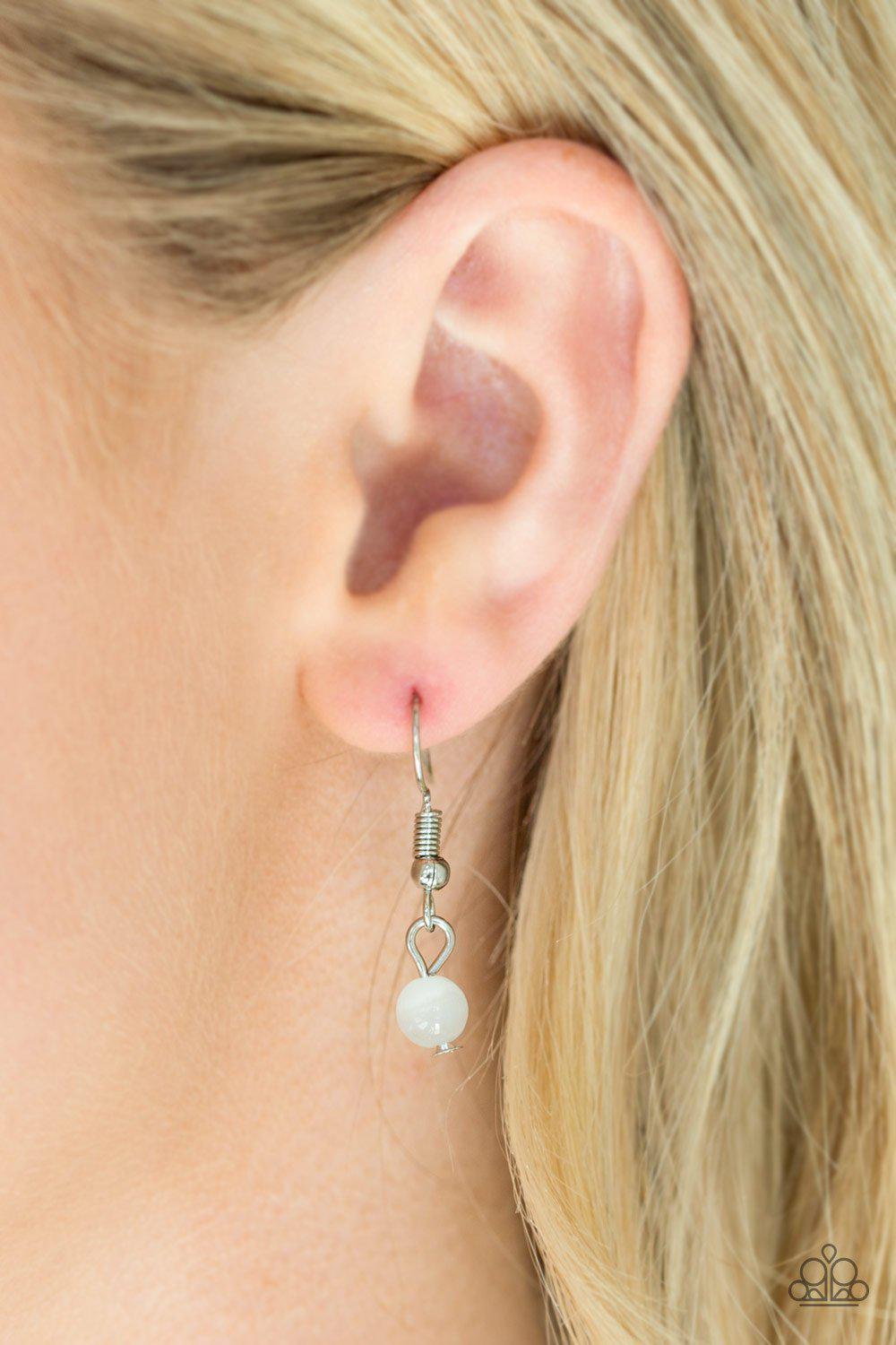 Tell Me A Love Story White Moonstone Heart Necklace - Paparazzi Accessories- on model - CarasShop.com - Paparazzi Jewelry by Cara Jewels