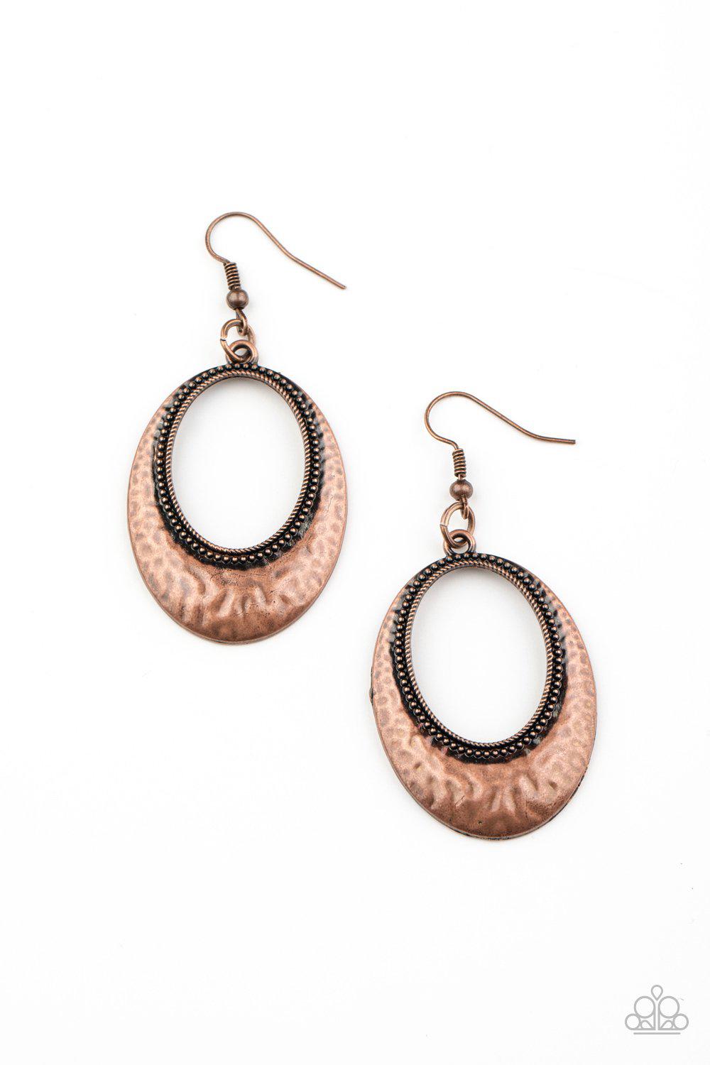 Tempest Texture Copper Earrings - Paparazzi Accessories- lightbox - CarasShop.com - Paparazzi Jewelry by Cara Jewels
