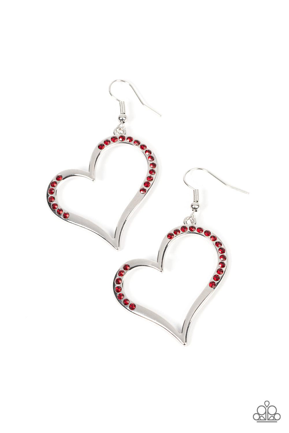 Tenderhearted Twinkle Red Rhinestone Heart Earrings - Paparazzi Accessories- lightbox - CarasShop.com - Paparazzi Jewelry by Cara Jewels