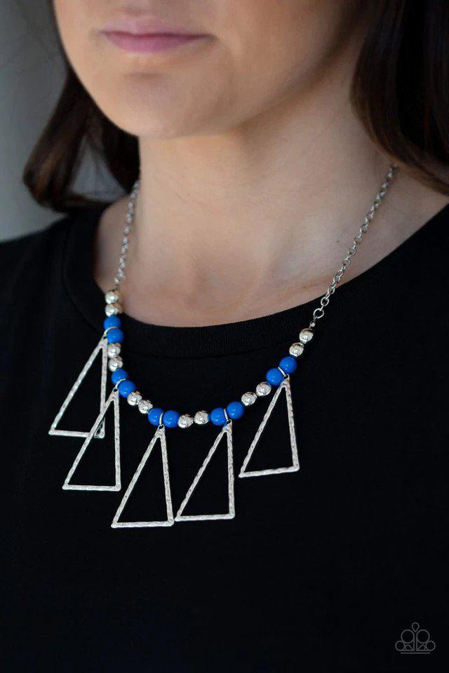 Terra Nouveau Blue Necklace - Paparazzi Accessories- on model - CarasShop.com - Paparazzi Jewelry by Cara Jewels