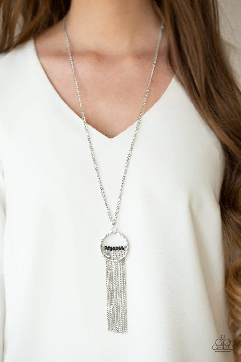 Terra Tassel Black Necklace - Paparazzi Accessories- on model - CarasShop.com - Paparazzi Jewelry by Cara Jewels