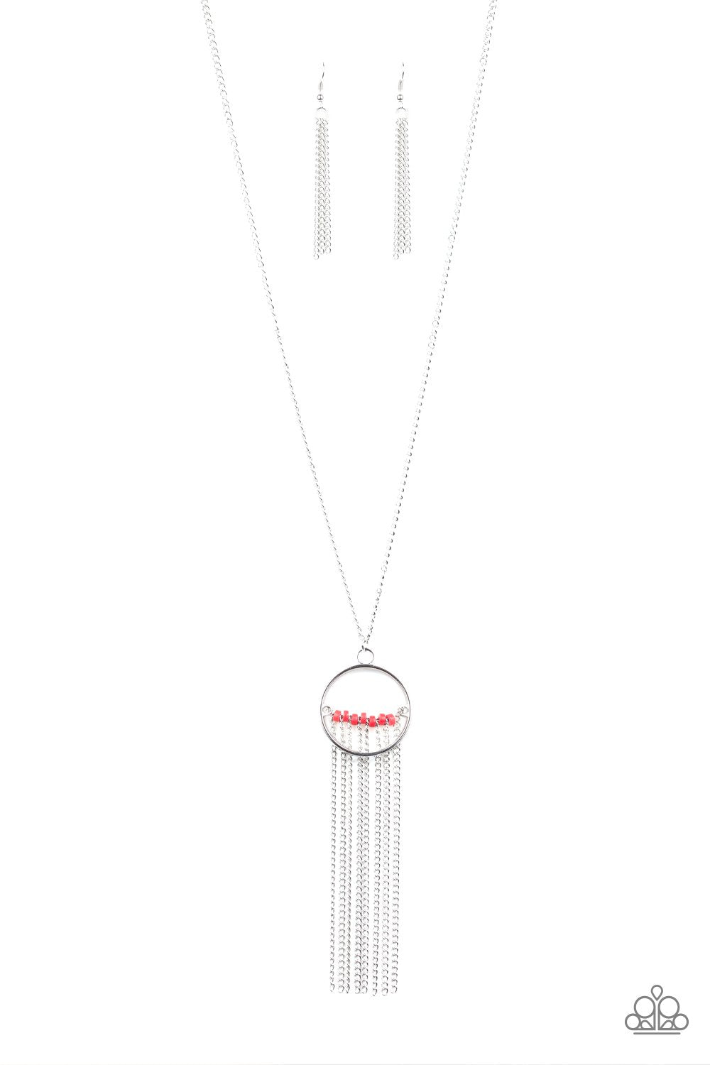 Terra Tassel Red and Silver Necklace - Paparazzi Accessories- lightbox - CarasShop.com - Paparazzi Jewelry by Cara Jewels