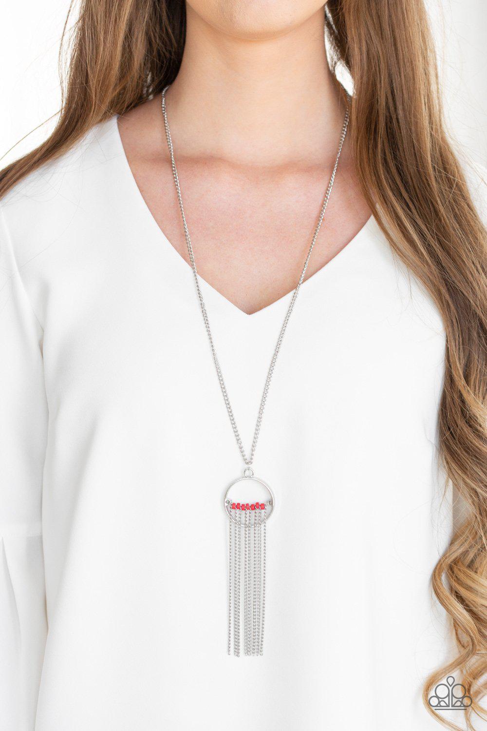 Terra Tassel Red and Silver Necklace - Paparazzi Accessories- lightbox - CarasShop.com - Paparazzi Jewelry by Cara Jewels