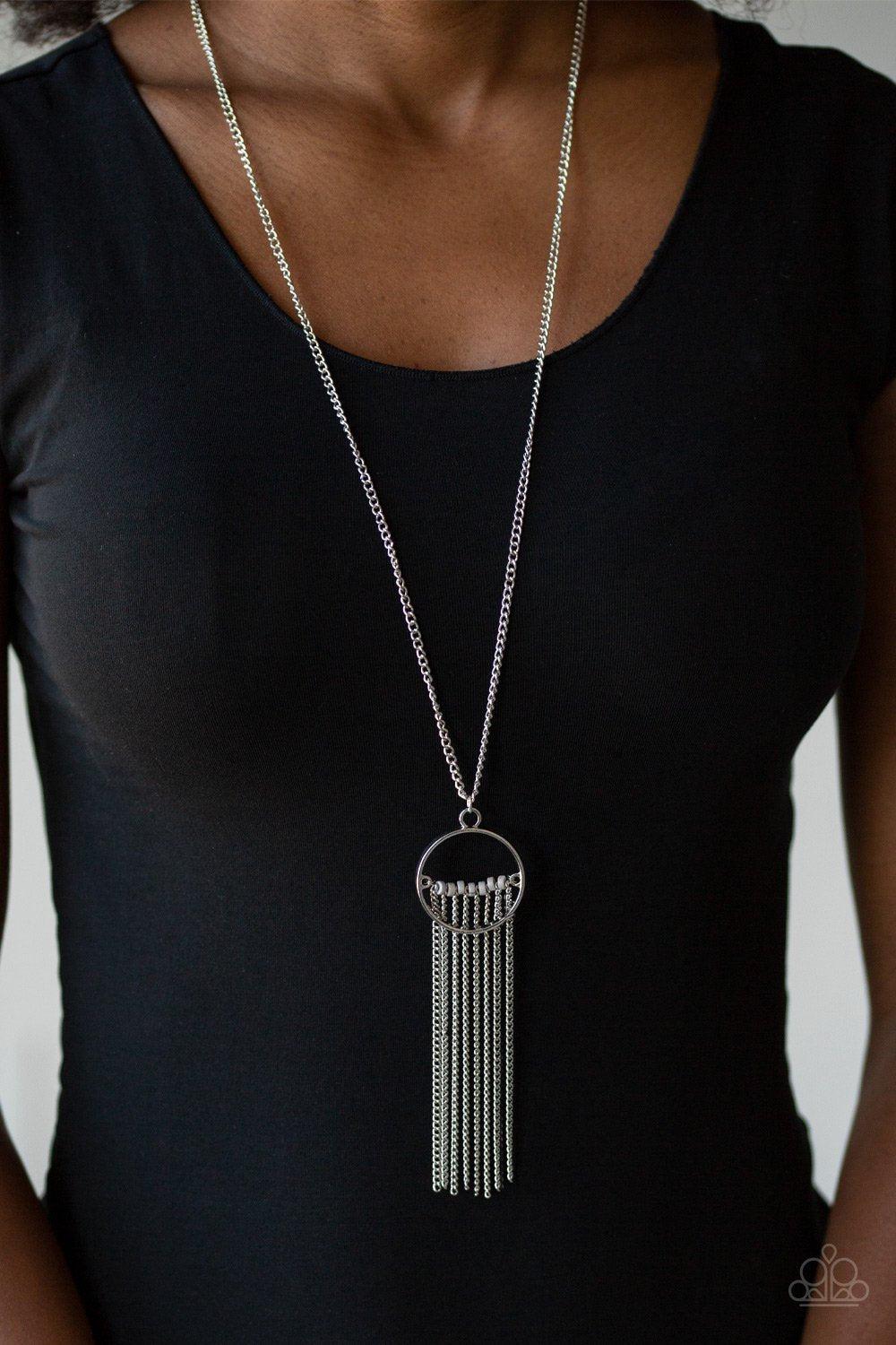 Terra Tassel Silver Necklace - Paparazzi Accessories- lightbox - CarasShop.com - Paparazzi Jewelry by Cara Jewels