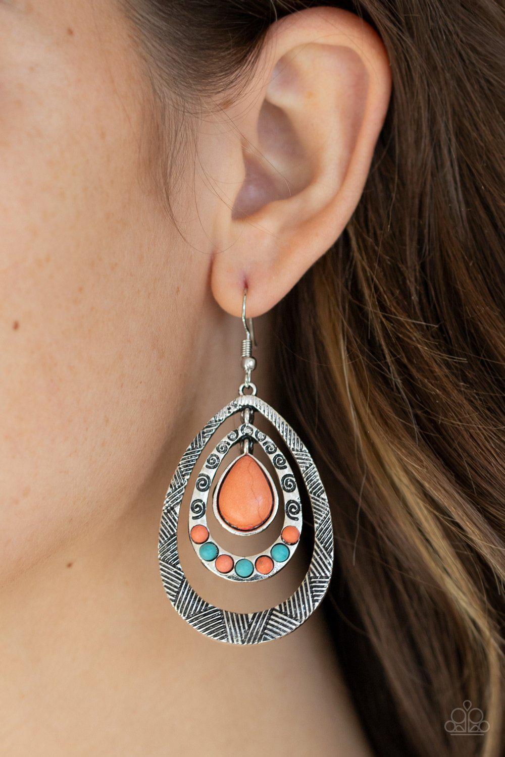 Terra Teardrops Orange Stone Earrings- Paparazzi Accessories- on model - CarasShop.com - Paparazzi Jewelry by Cara Jewels